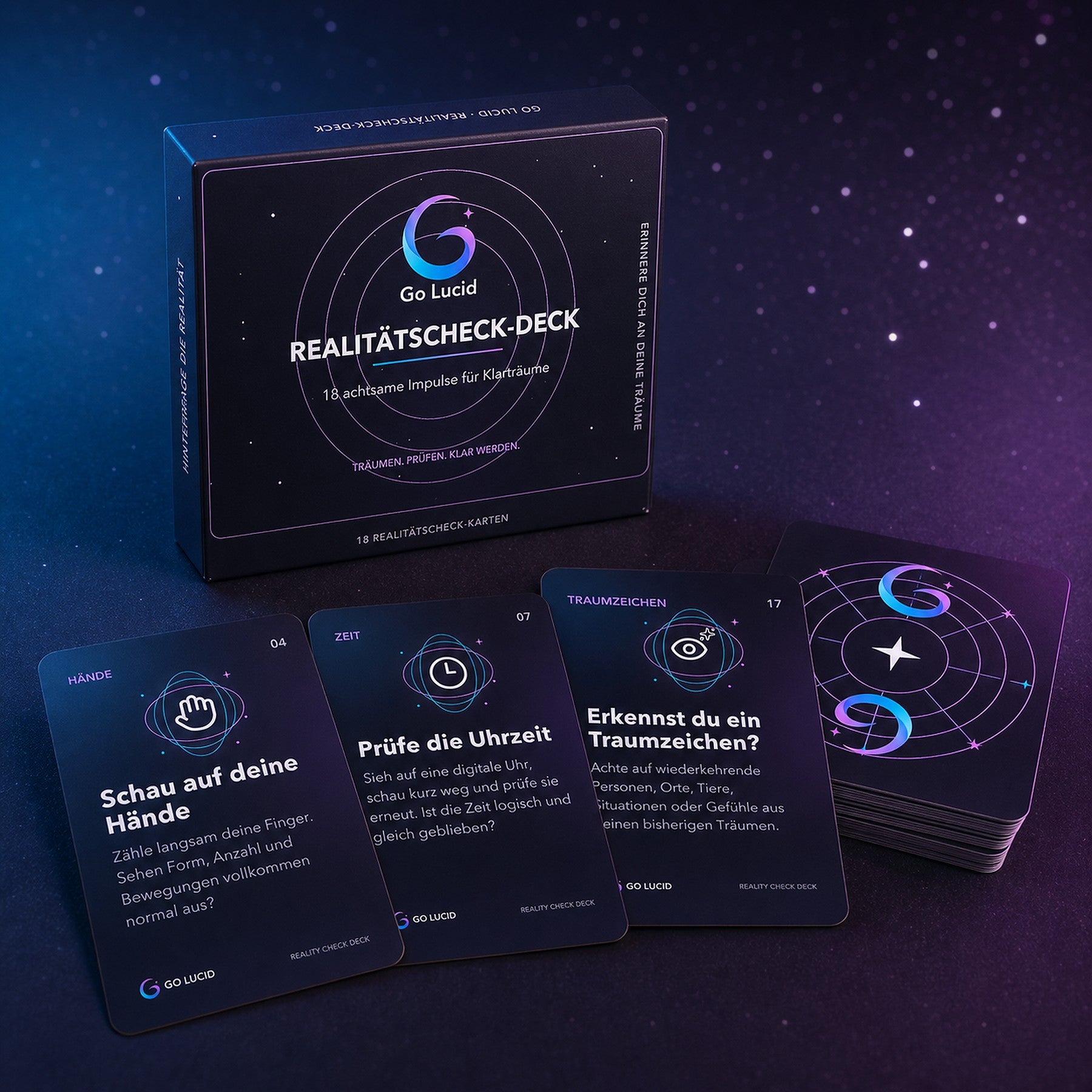 Go Lucid Realitätscheck-Deck Box und deutsche Karten