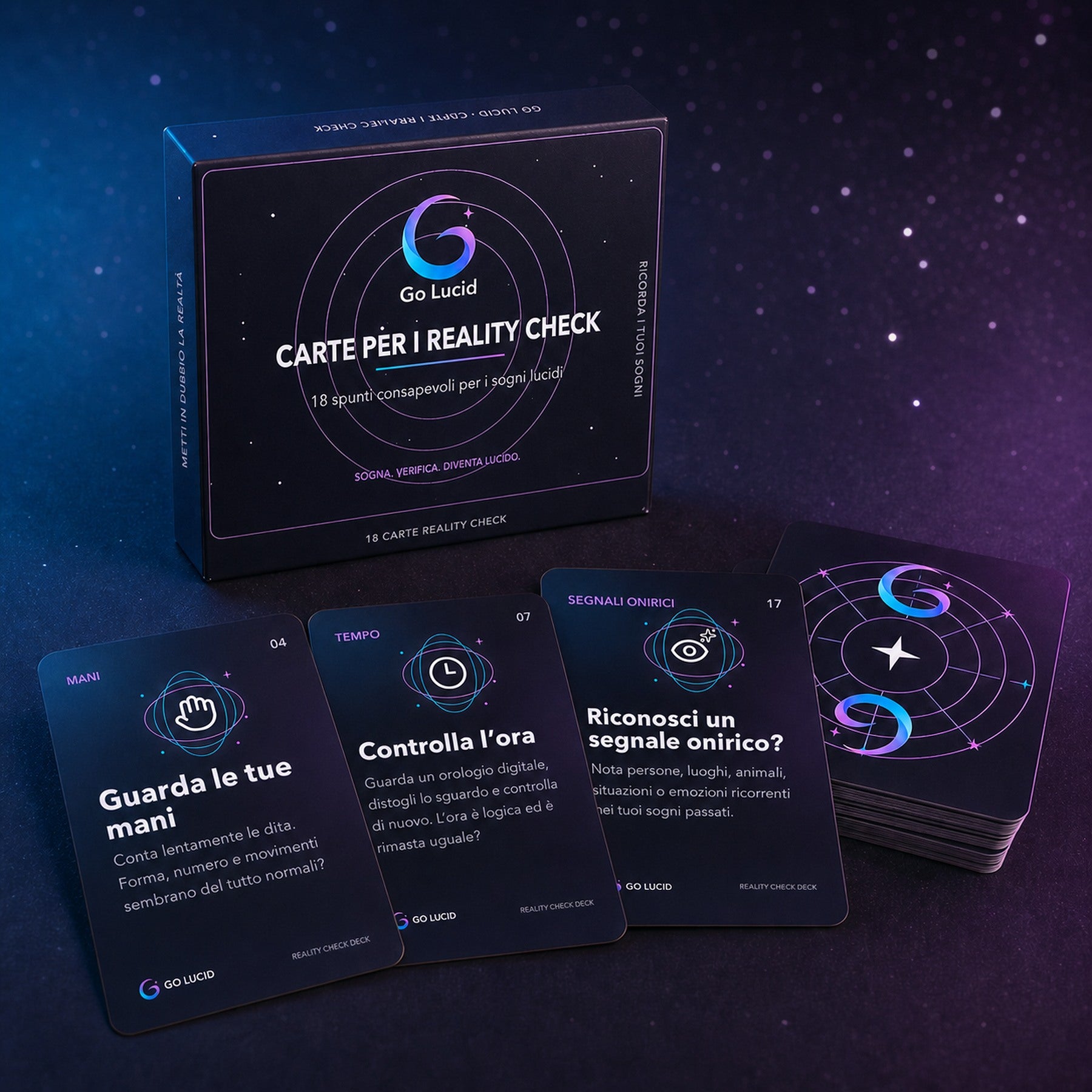 Scatola del mazzo di controlli di realtà Go Lucid e carte in italiano