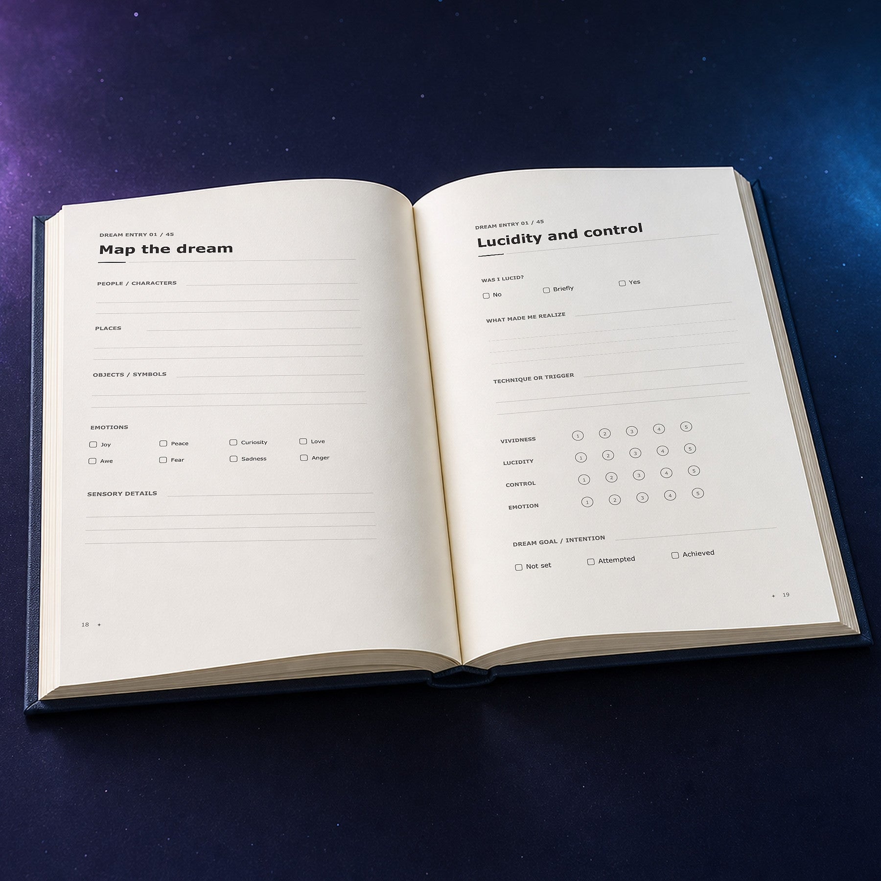 Go Lucid Dream Journal open, English